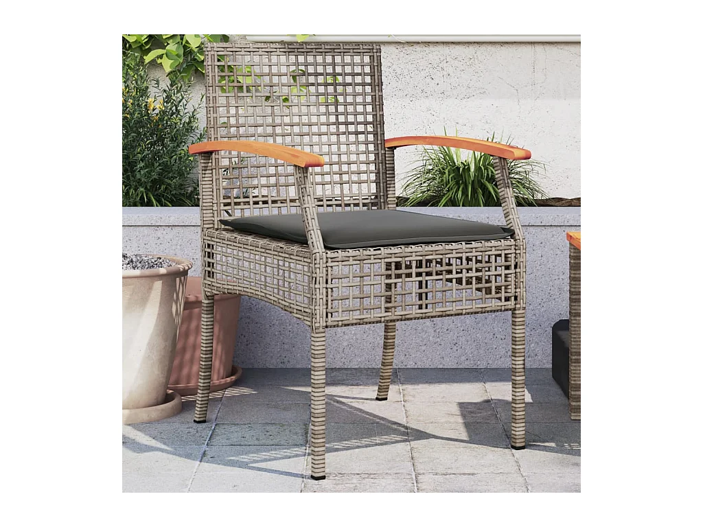 Lot de 2 Chaises de jardin coussins gris résine tressée acacia FR74374