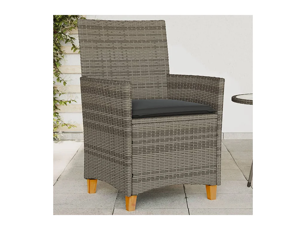 Lot de 2 Chaises de jardin coussins gris résine tressée et bois FR16245
