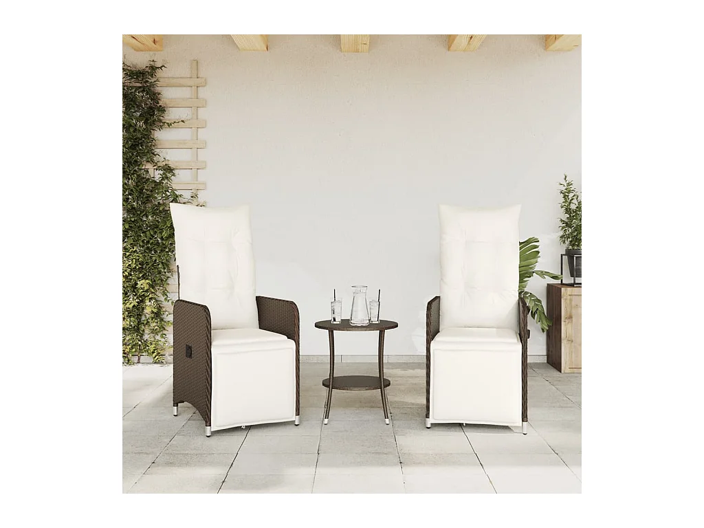 Lot de 2 Chaises inclinables de jardin et coussins marron rotin FR90285