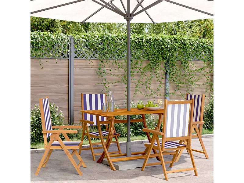 Cadeiras jardim reclin. 4 pcs tecido/madeira maciça azul branco PT858861