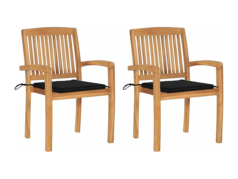 Lot de 2 Chaises de jardin avec coussins noir Bois de teck massif FR48796