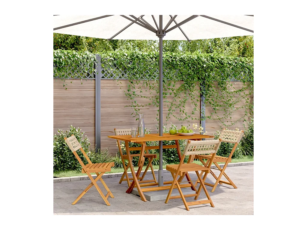 Lot de 4 Chaises de jardin pliantes beige rotin et bois massif FR39256