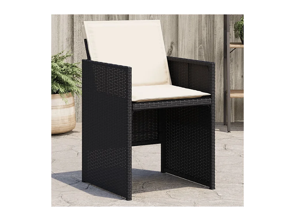 Lot de 4 Chaises de jardin avec coussins noir résine tressée FR80725
