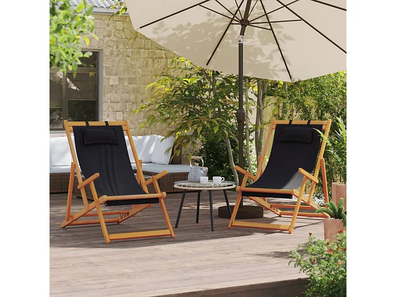 Lot de 2 Chaises de plage pliables noir tissu FR39851