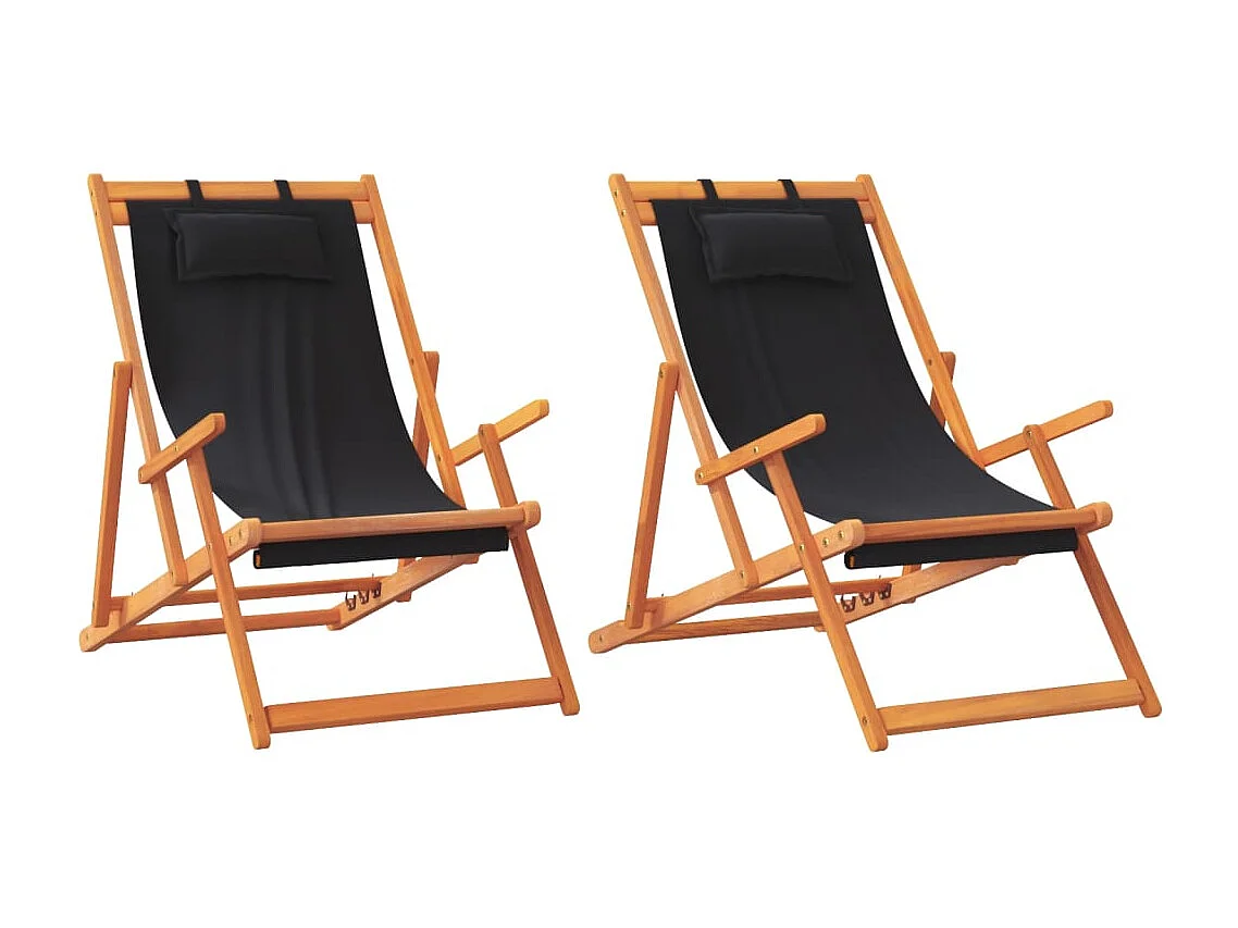 Lot de 2 Chaises de plage pliables noir tissu FR39851