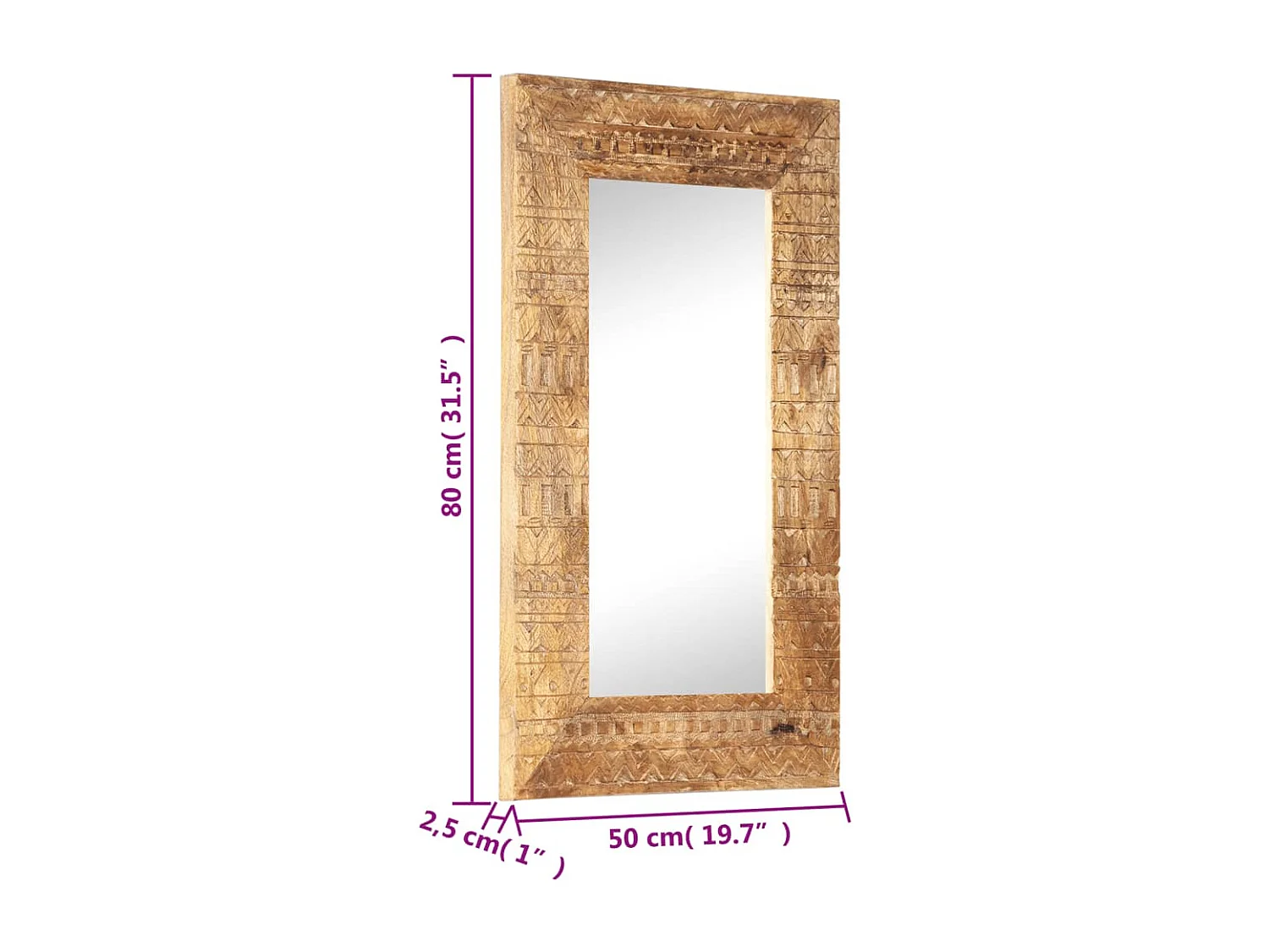 Miroir sculpté à la main 80x50x2,5 cm bois de manguier solide FR35752