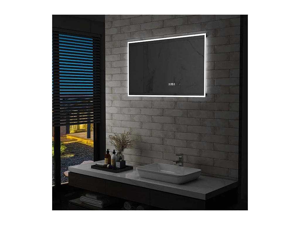 Miroir à LED et capteur tactile et affichage d'heure 100x60 cm FR62712