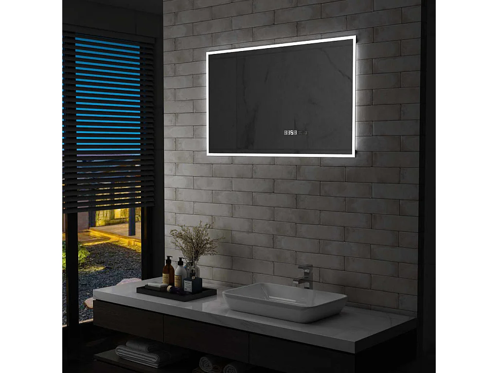 Espejo de baño con LED, sensor táctil y reloj 100x60 cm ES455214