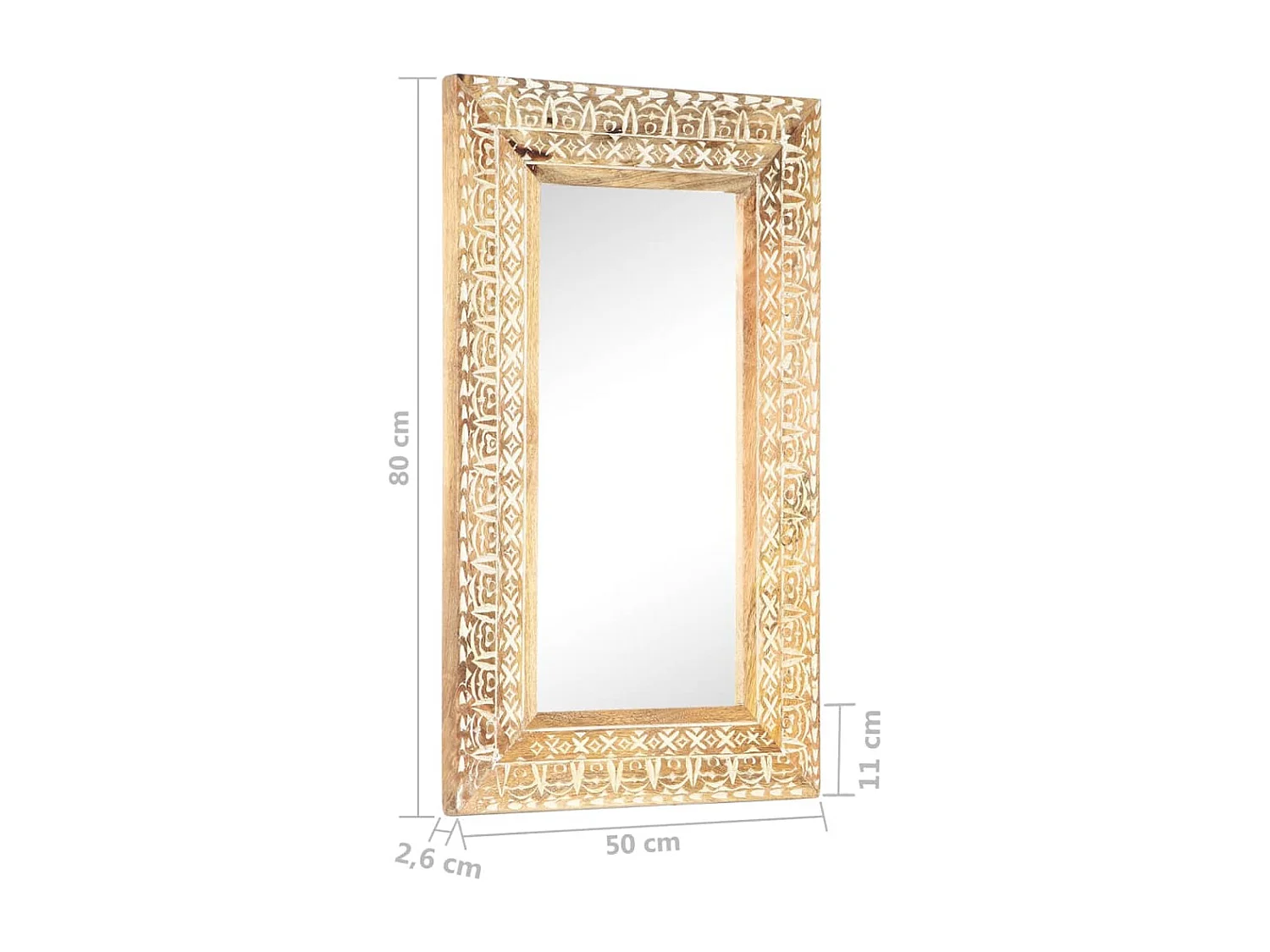 Miroir sculpté à la main 80x50x2,6 cm Bois de manguier solide FR64178