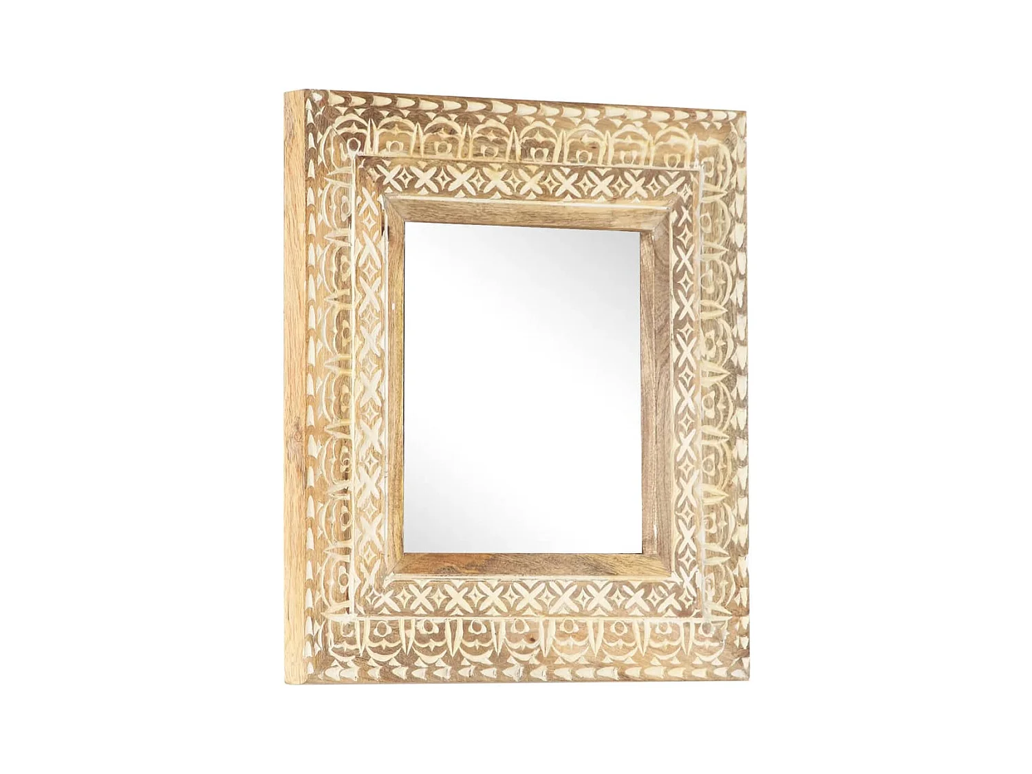 Miroir sculpté à la main 50x50x2,6 cm Bois de manguier solide FR85811