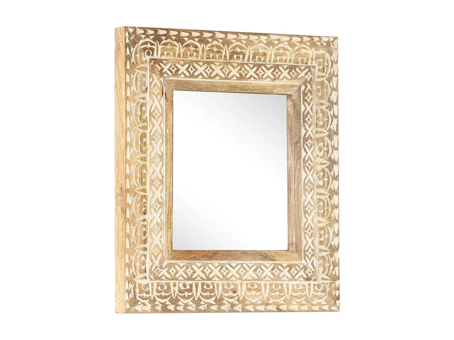 Miroir sculpté à la main 50x50x2,6 cm Bois de manguier solide FR85811