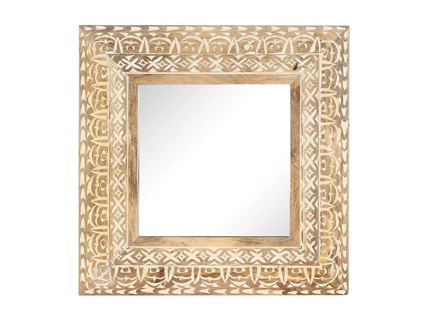 Miroir sculpté à la main 50x50x2,6 cm Bois de manguier solide FR85811