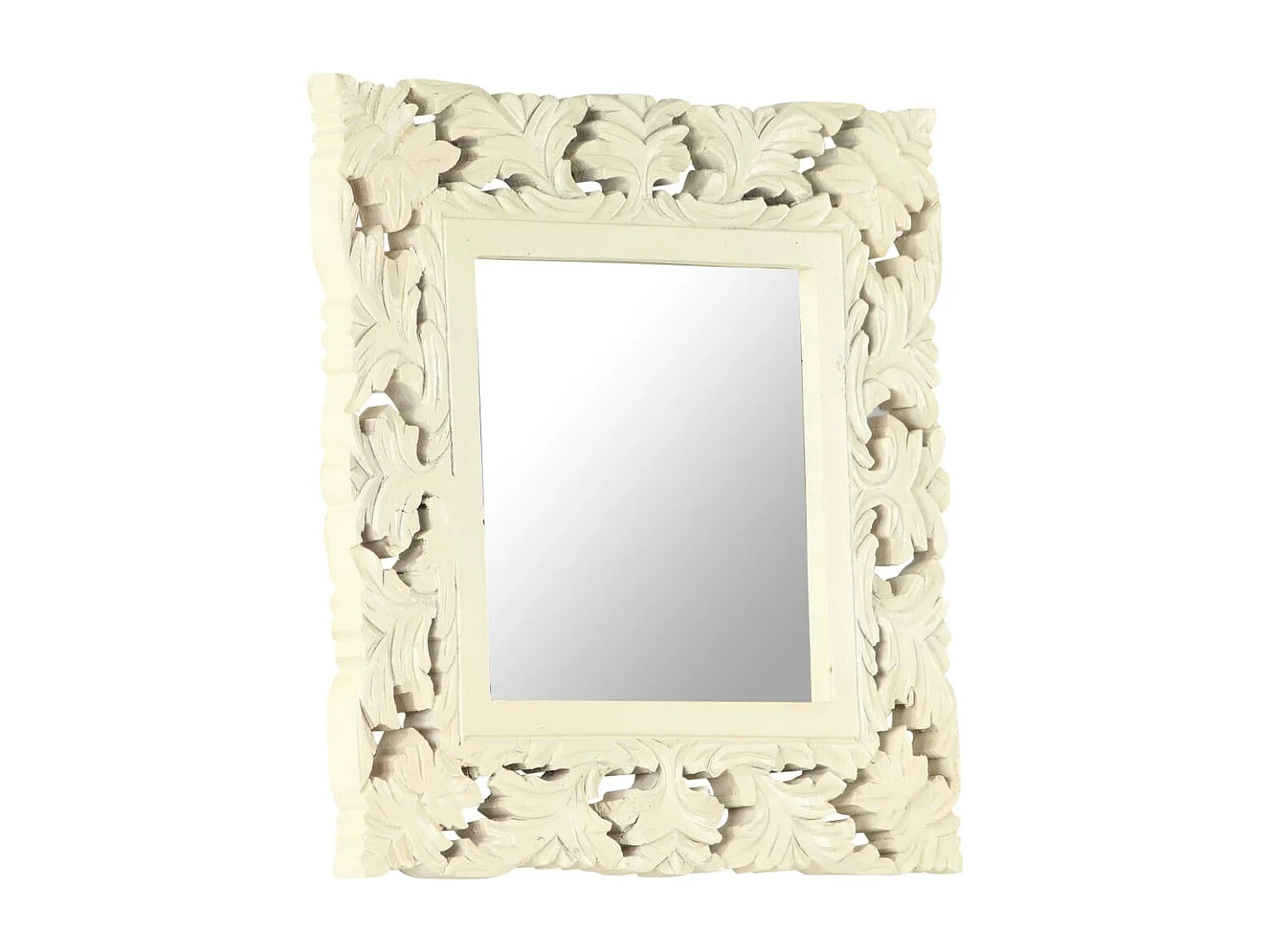 Miroir sculpté à la main Blanc 50x50 cm Bois de manguier massif FR47317