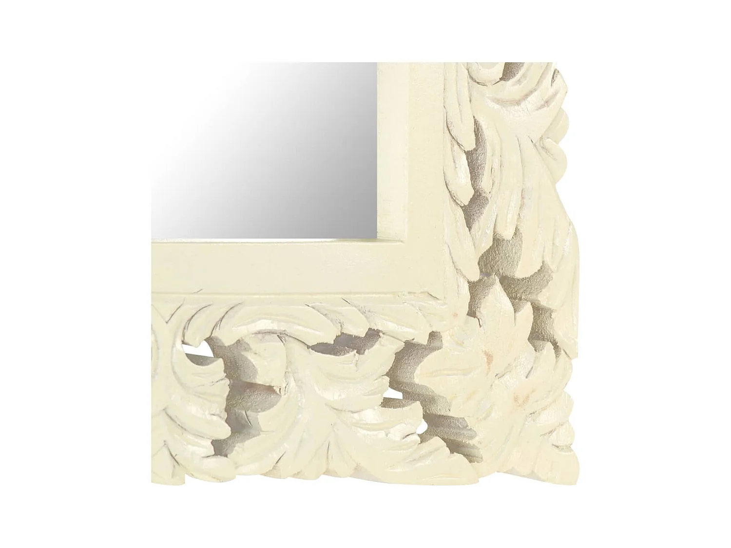 Espejo tallado a mano madera maciza de mango blanco 50x50 cm ES443268