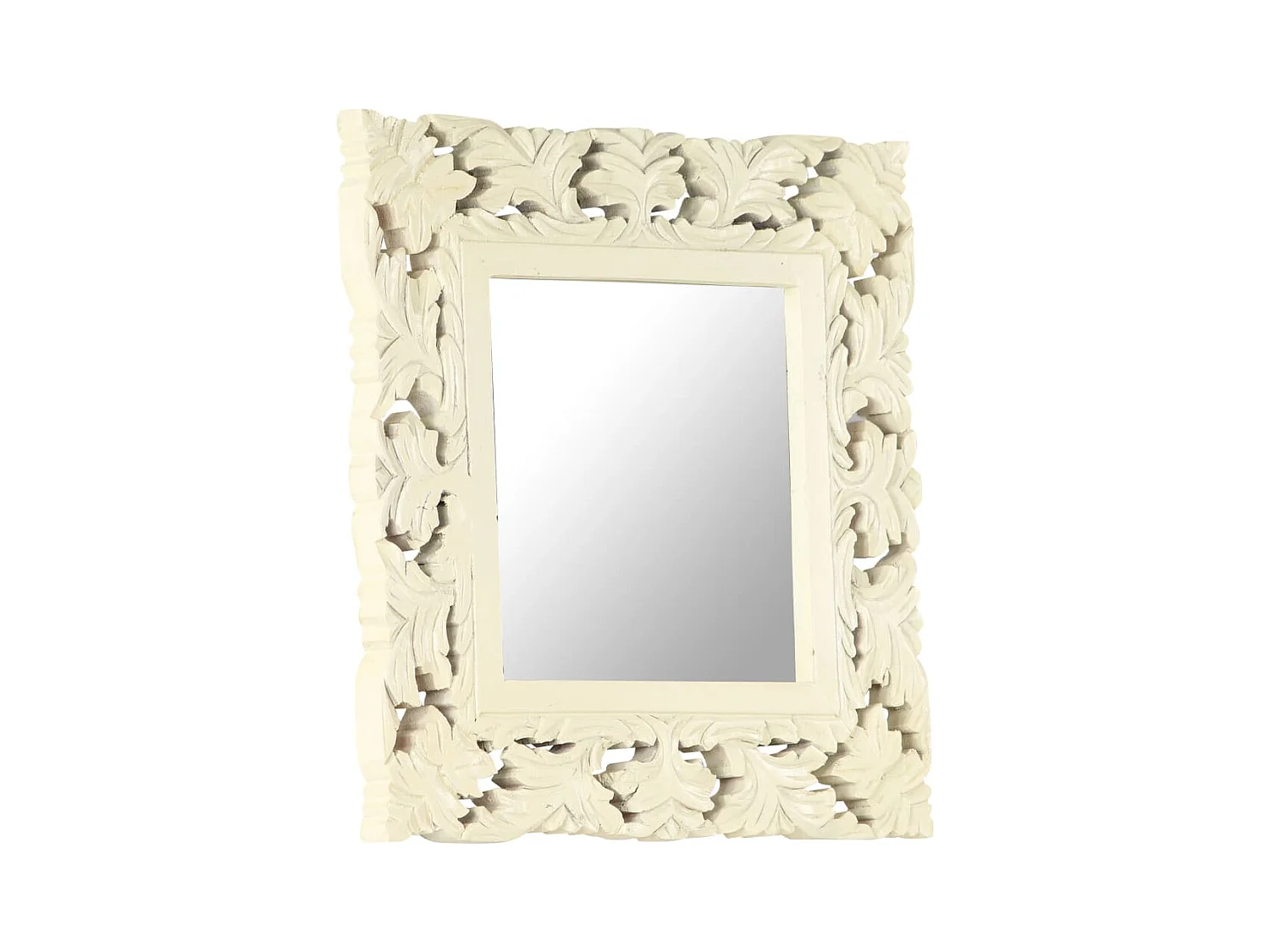 Espejo tallado a mano madera maciza de mango blanco 50x50 cm ES443268