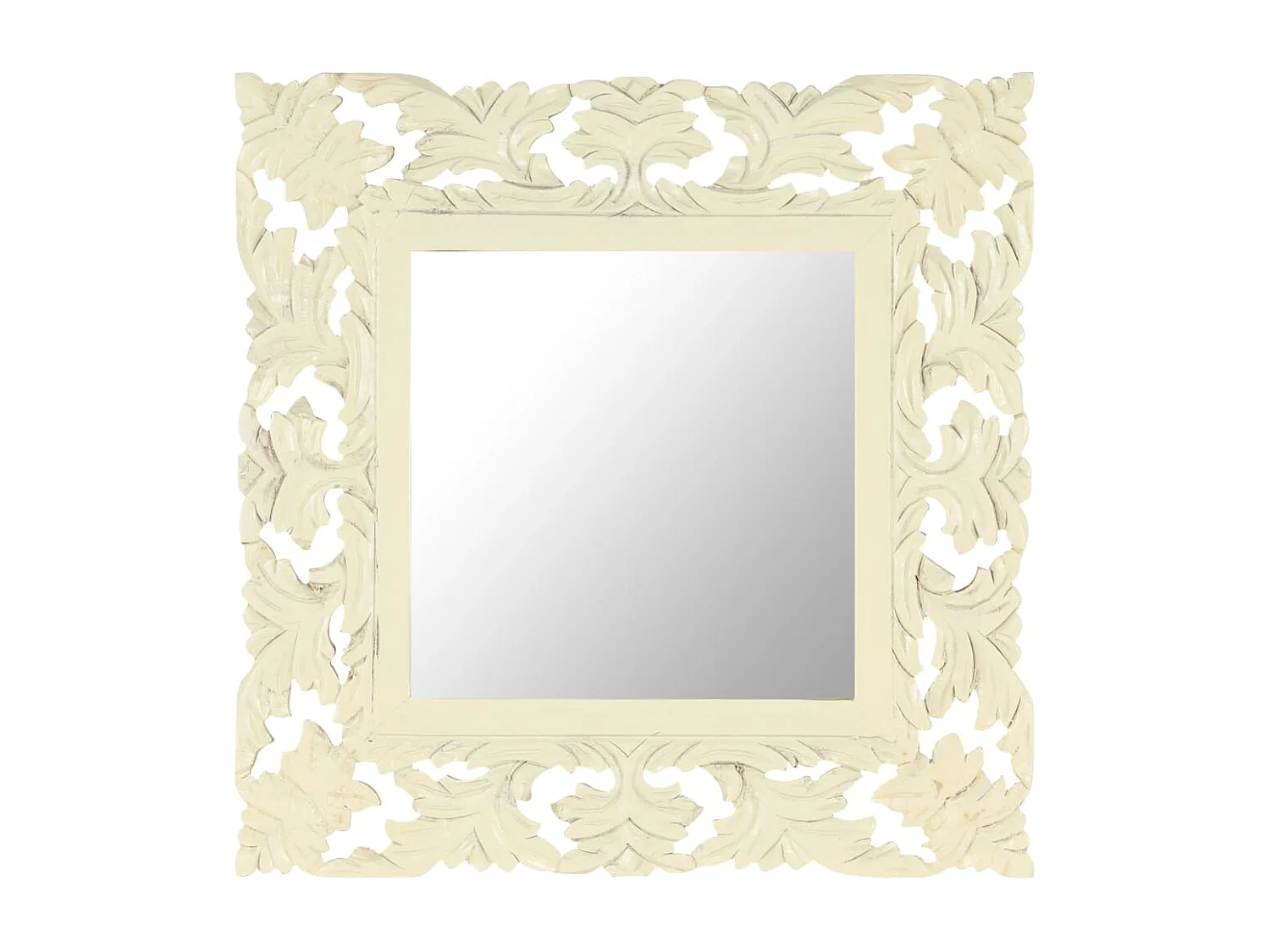 Espejo tallado a mano madera maciza de mango blanco 50x50 cm ES443268