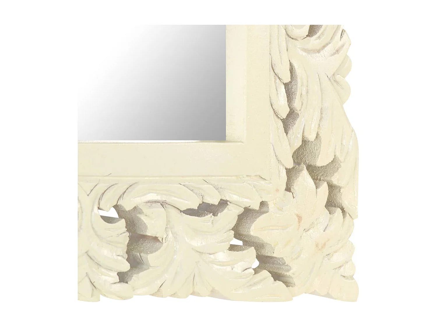 Espejo tallado a mano madera maciza de mango blanco 50x50 cm ES443268