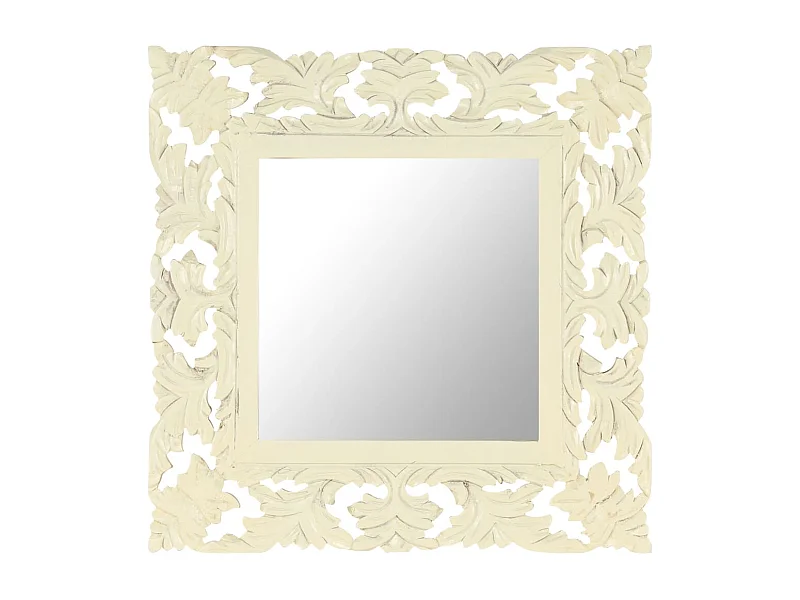 Espejo tallado a mano madera maciza de mango blanco 50x50 cm ES443268