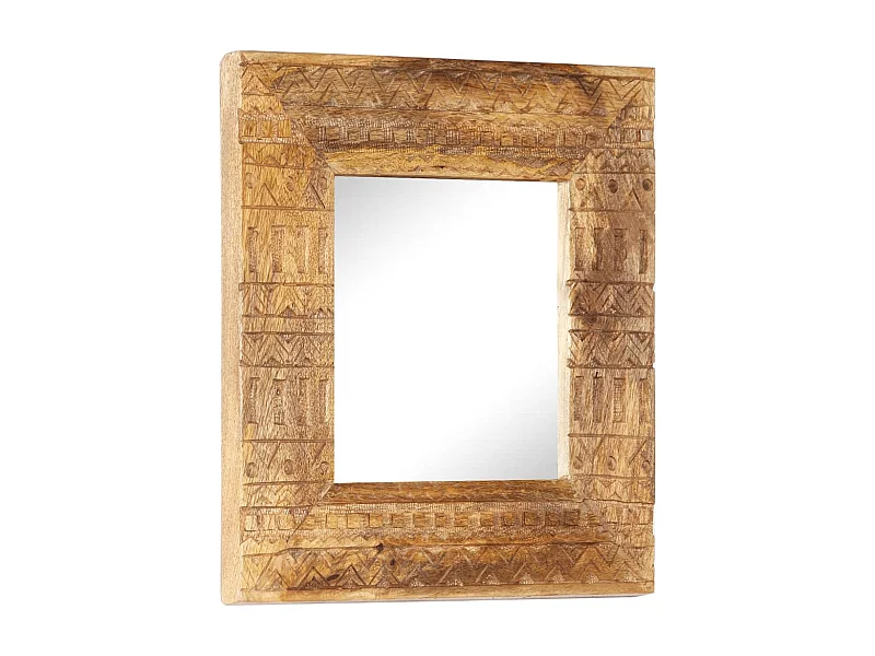 Miroir sculpté à la main 50x50x2,5 cm bois de manguier solide FR86033