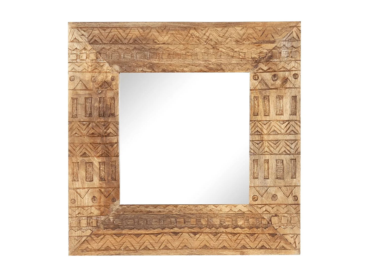 Miroir sculpté à la main 50x50x2,5 cm bois de manguier solide FR86033