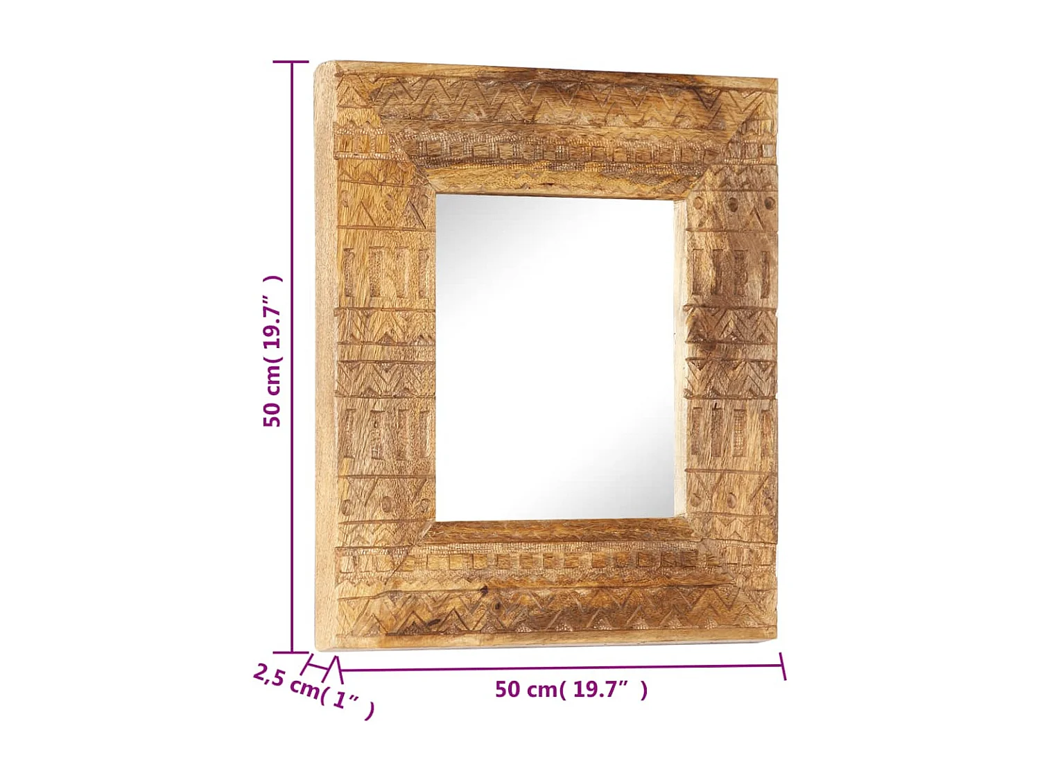 Miroir sculpté à la main 50x50x2,5 cm bois de manguier solide FR86033
