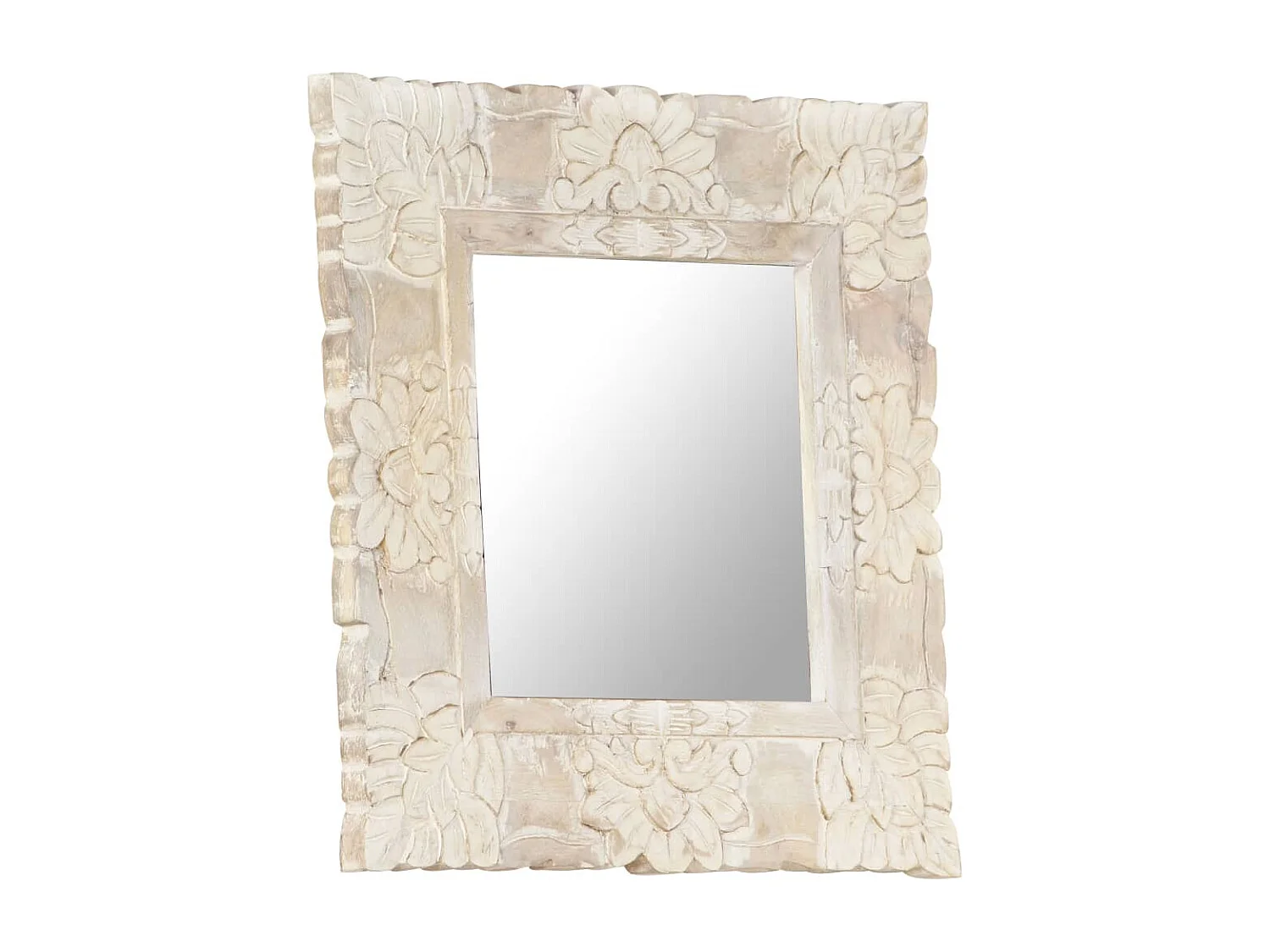 Miroir Blanc 50x50 cm Bois de manguier massif FR25916