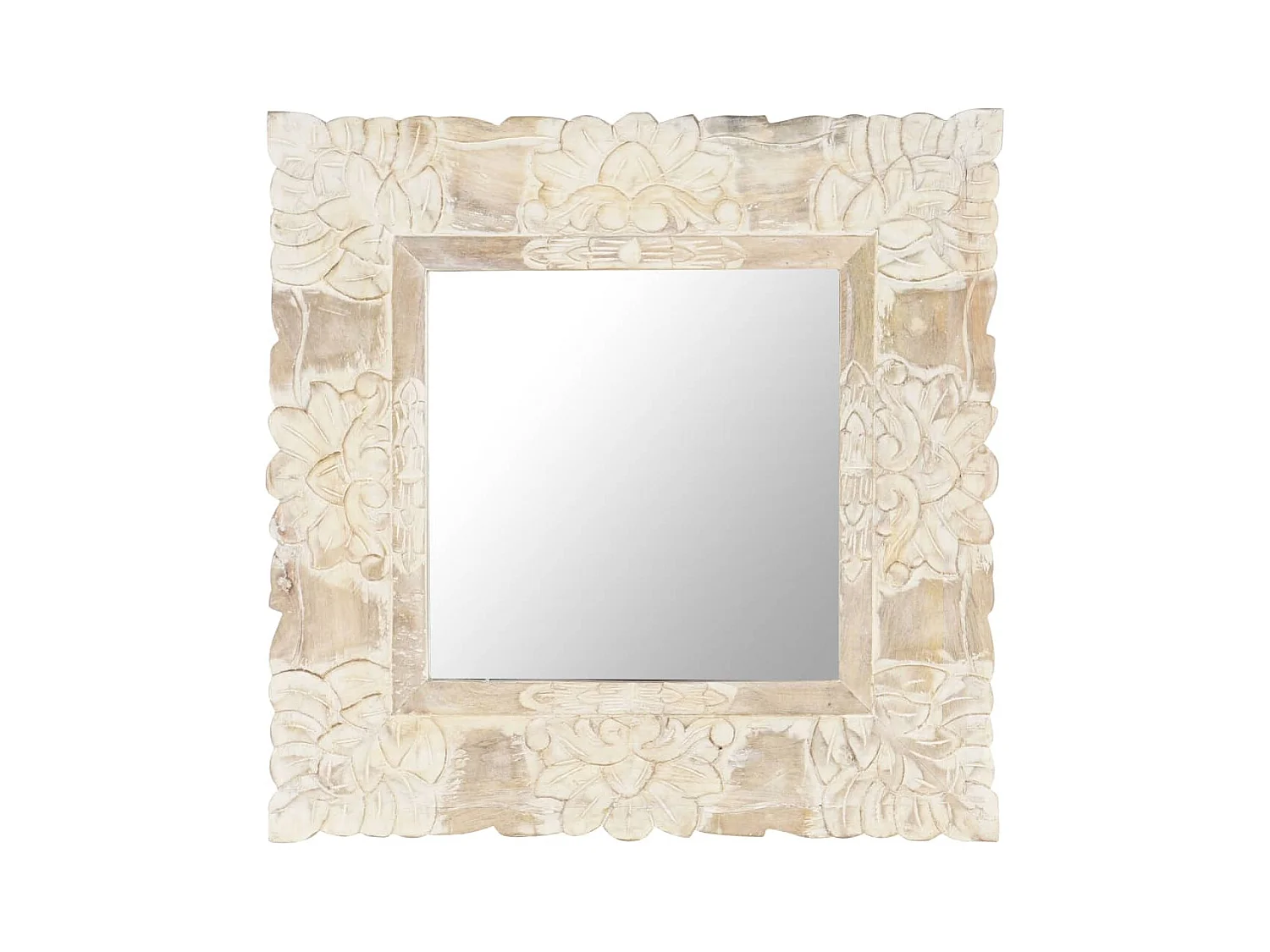 Miroir Blanc 50x50 cm Bois de manguier massif FR25916