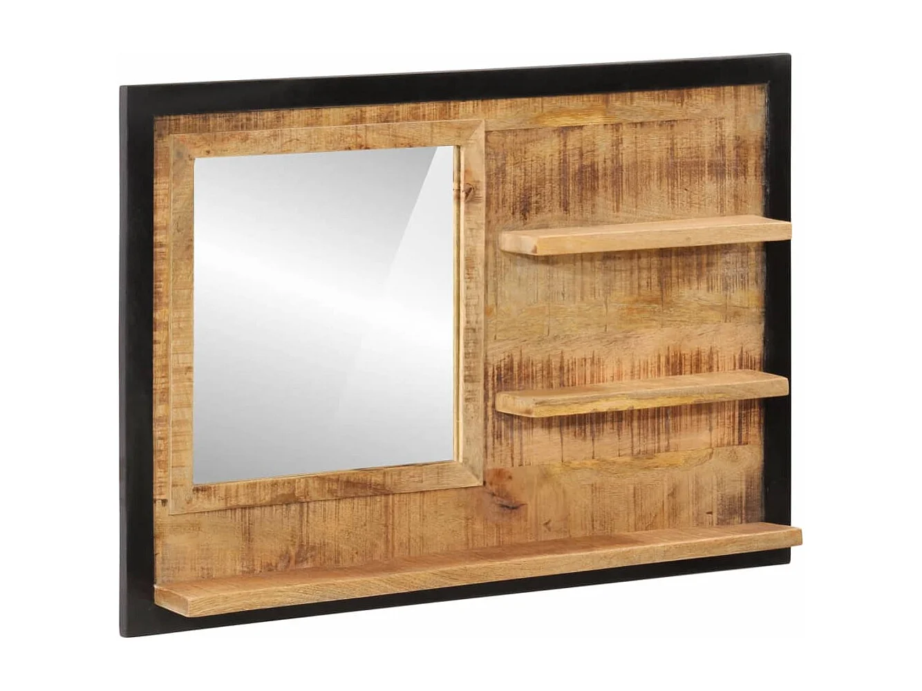 Miroir avec étagères 80x8x55 cm verre et bois massif manguier FR30406