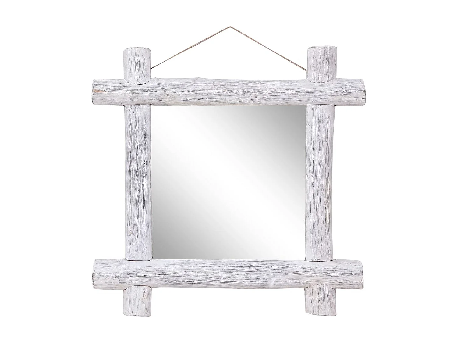 Espejo de troncos de madera maciza reciclada blanca 70x70 cm ES464239