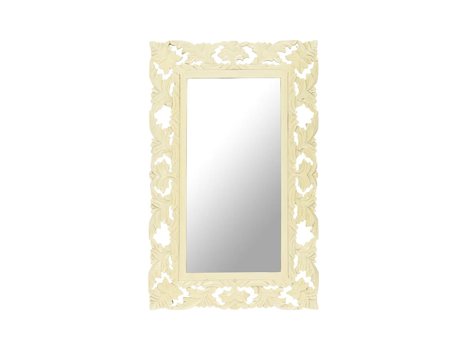 Espejo tallado a mano madera maciza de mango blanco 80x50 cm ES443844