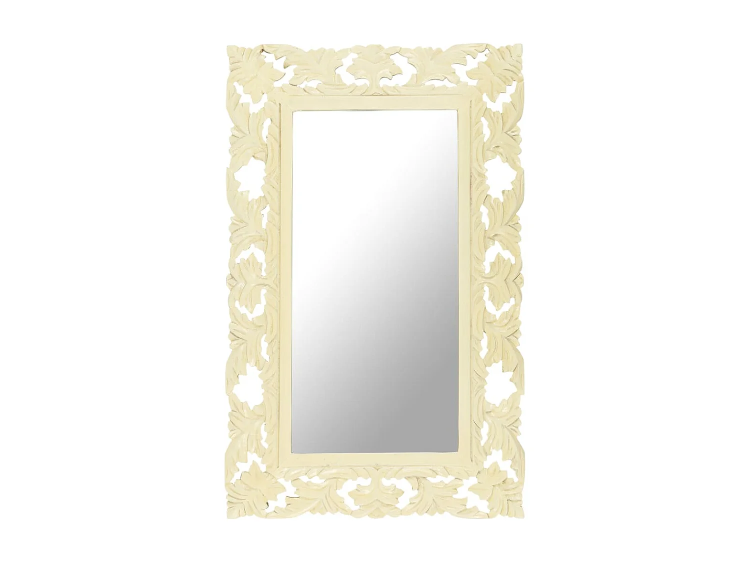 Miroir sculpté à la main Blanc 80x50 cm Bois de manguier massif FR85687