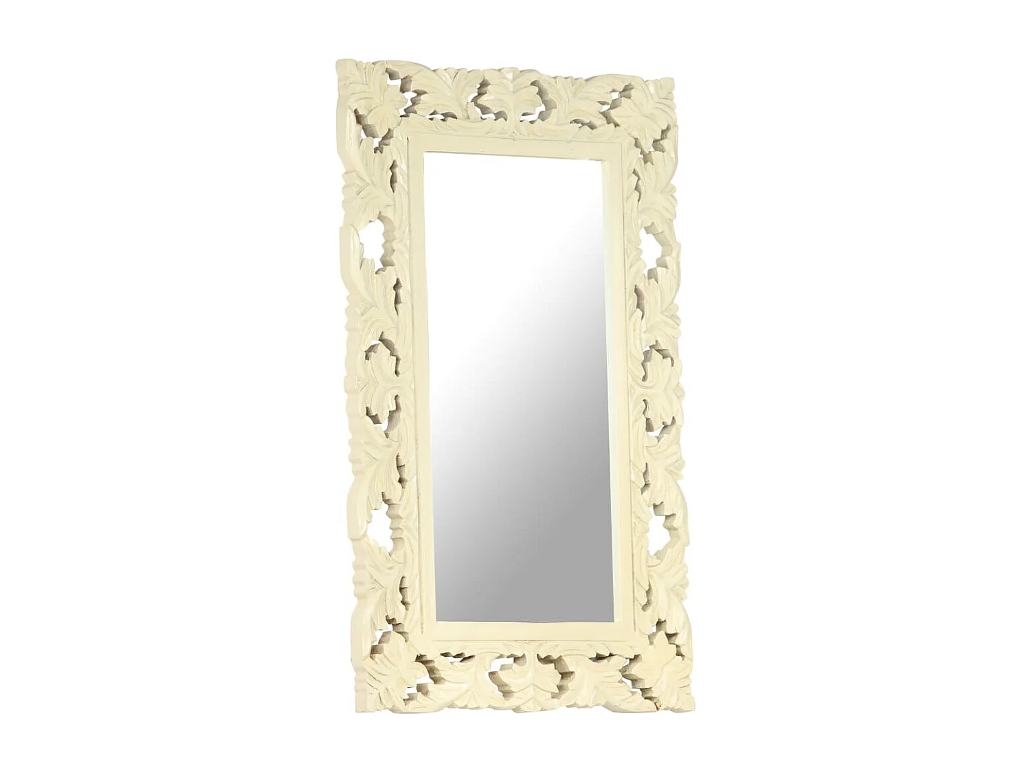 Miroir sculpté à la main Blanc 80x50 cm Bois de manguier massif FR85687