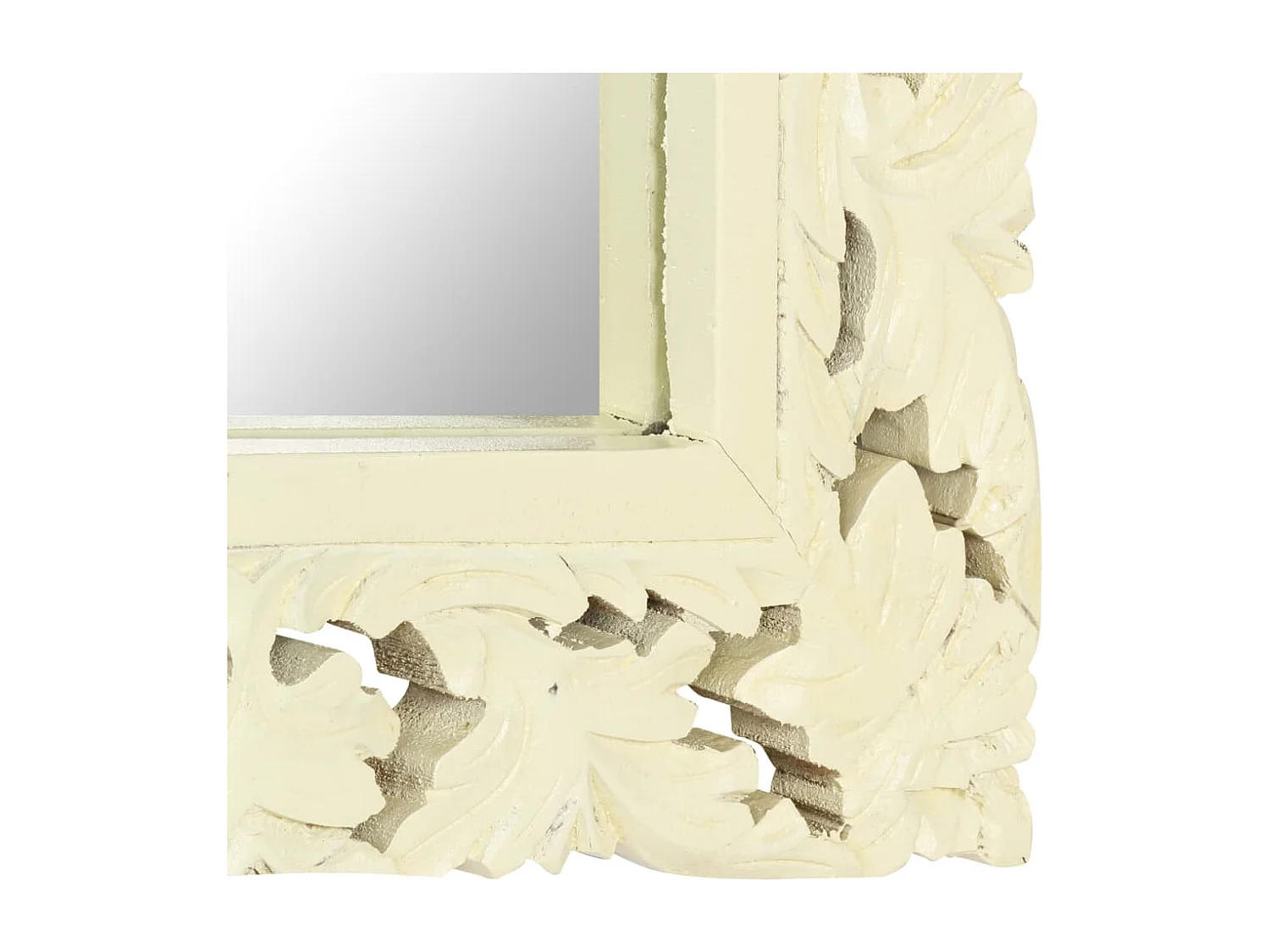 Miroir sculpté à la main Blanc 80x50 cm Bois de manguier massif FR85687