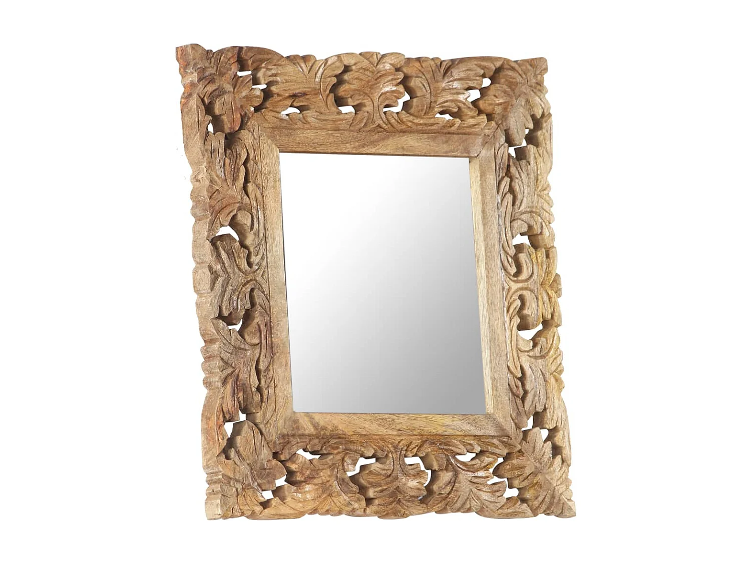 Miroir sculpté à la main Marron 50x50cm Bois de manguier massif FR35524