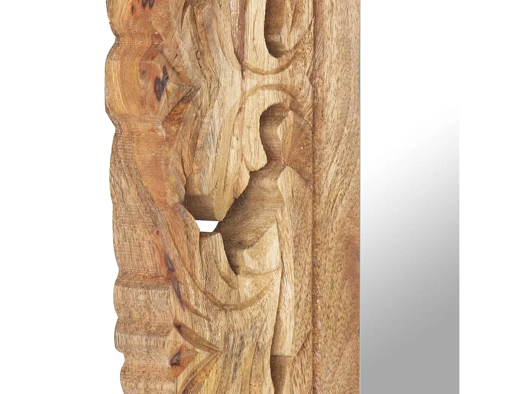 Miroir sculpté à la main Marron 50x50cm Bois de manguier massif FR35524