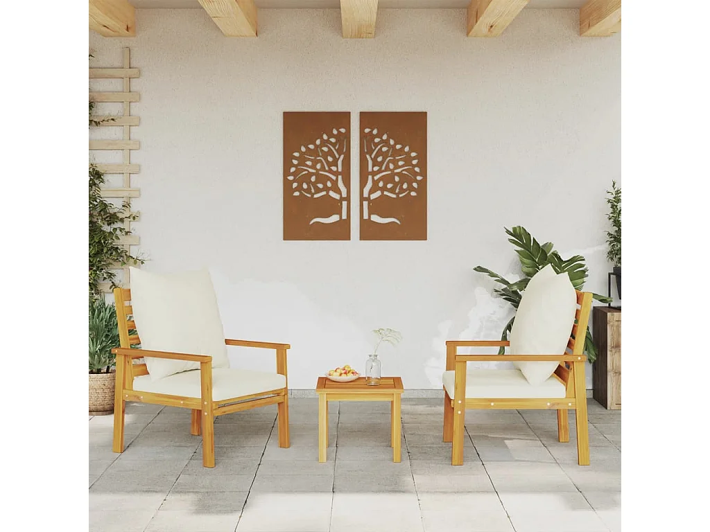 Lot de 2 Fauteuils de jardin avec coussin bois massif d'acacia FR36106