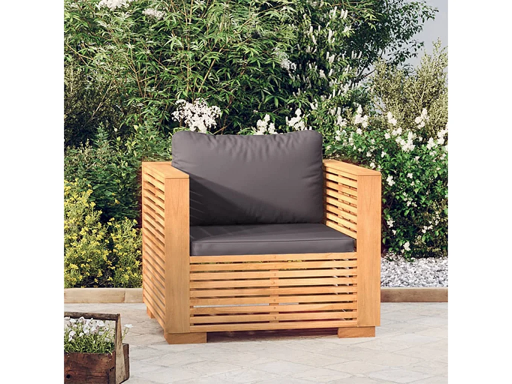 Fauteuil de jardin avec coussins gris foncé Bois de teck massif FR70693
