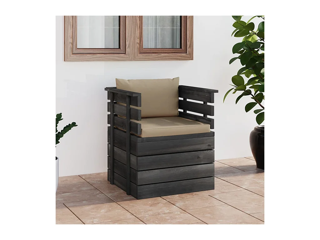 Poltrona de jardim com almofadões madeira de pinho PT546726