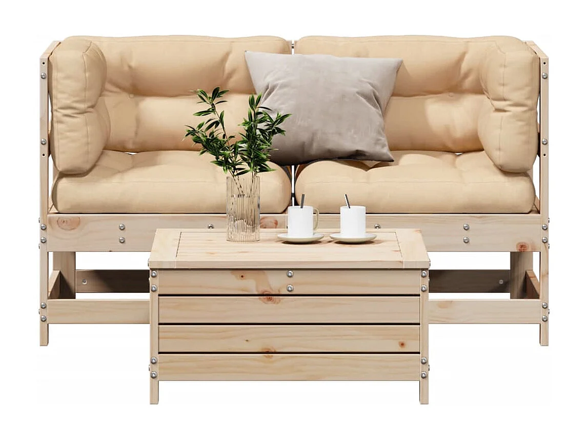 3-delige Loungeset met kussens massief grenenhout BE778768