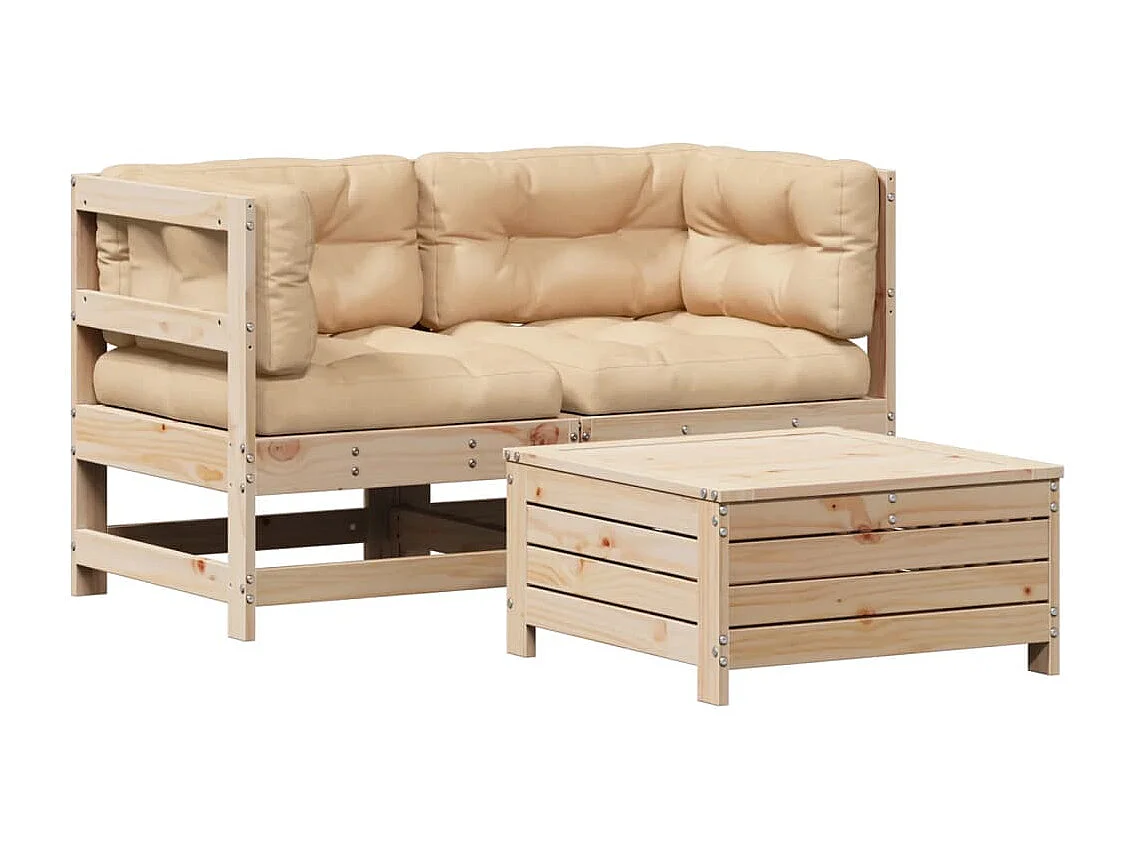 3-delige Loungeset met kussens massief grenenhout BE778768