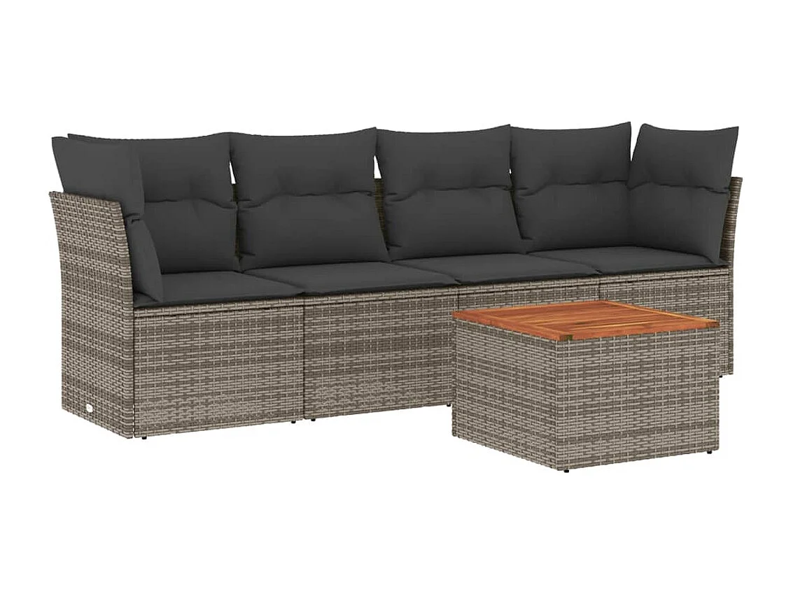 Salon de jardin 5 pcs avec coussins gris résine tressée FR80435