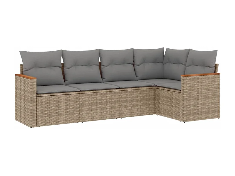 5-delige Loungeset met kussens poly rattan beige BE659774