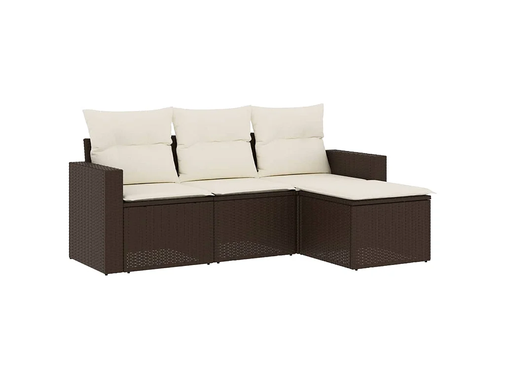 Salon de jardin 4 pcs avec coussins marron résine tressée FR11773