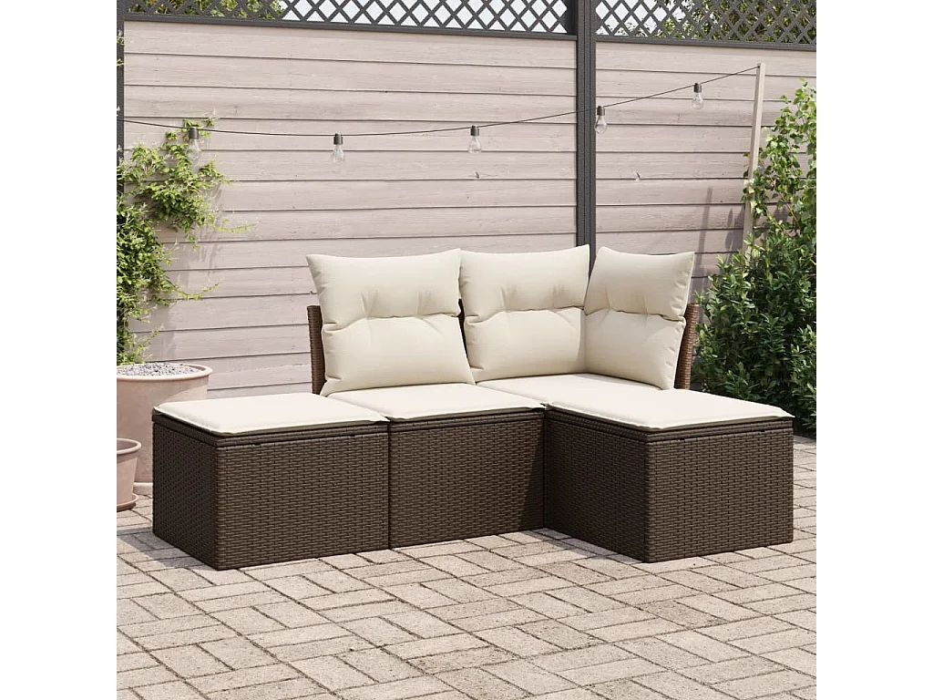 Salon de jardin 4 pcs avec coussins marron résine tressée FR63868