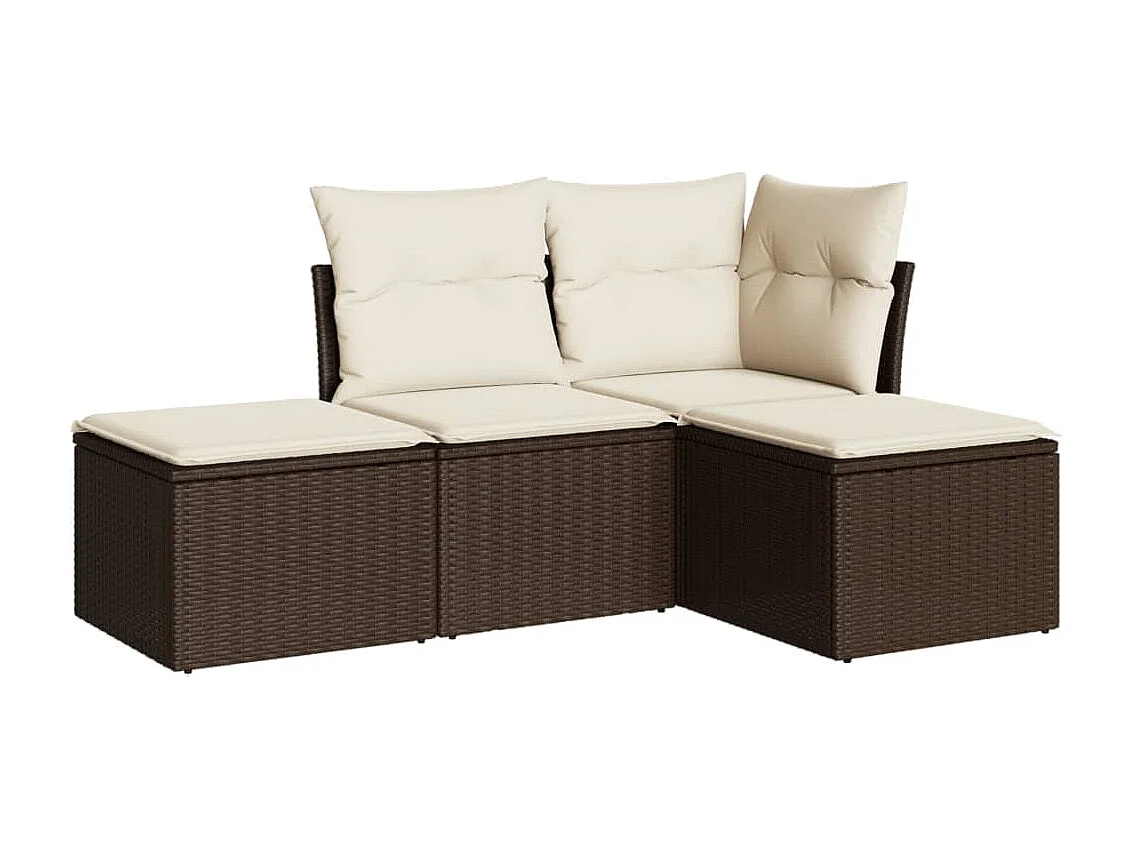 Salon de jardin 4 pcs avec coussins marron résine tressée FR63868