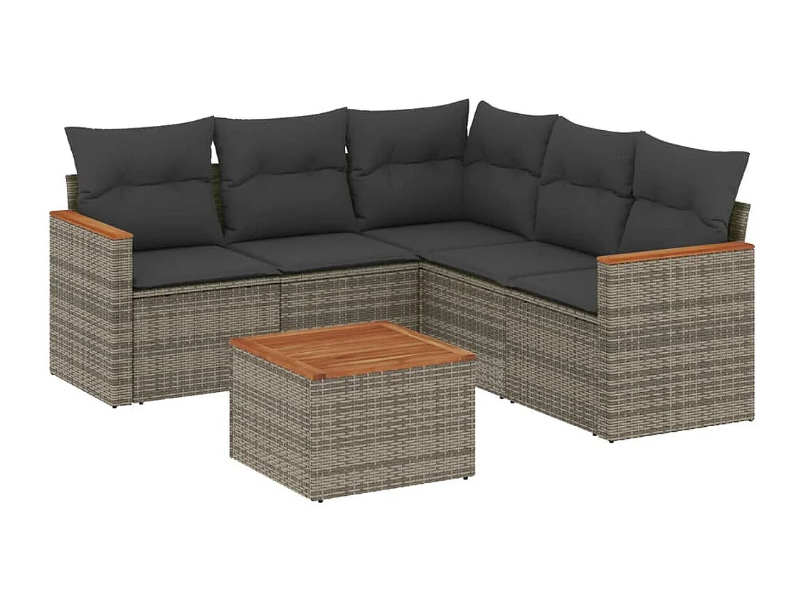 6 pcs conjunto sofás de jardim com almofadões vime cinzento PT790820