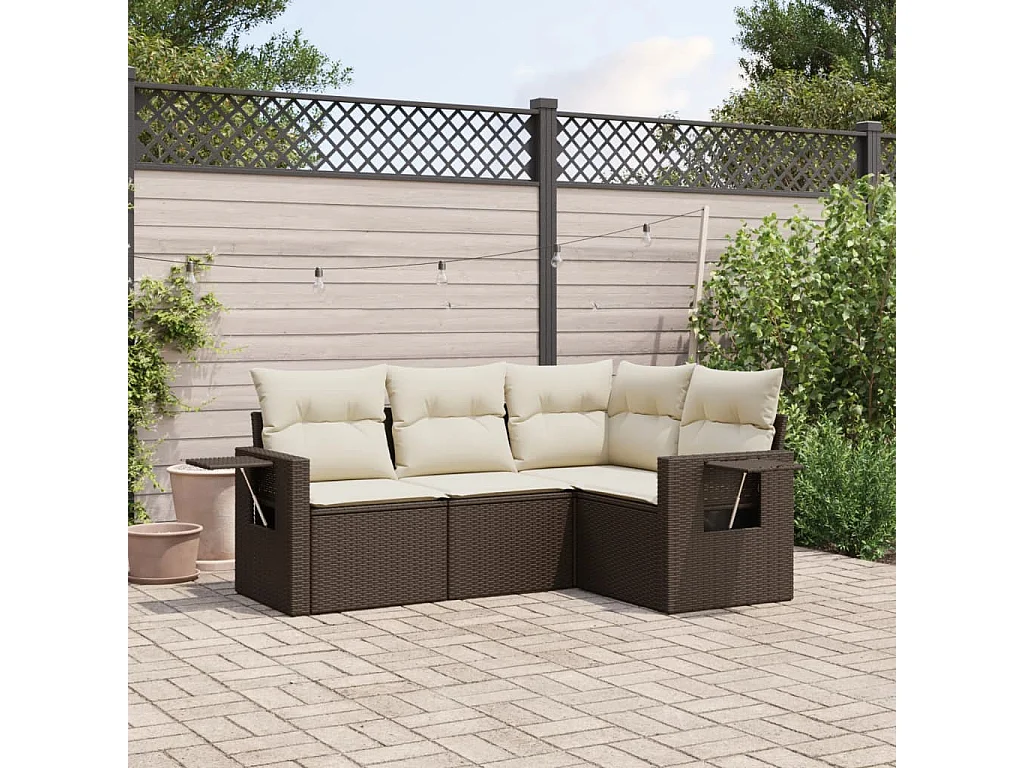 Salon de jardin 4 pcs avec coussins marron résine tressée FR23771
