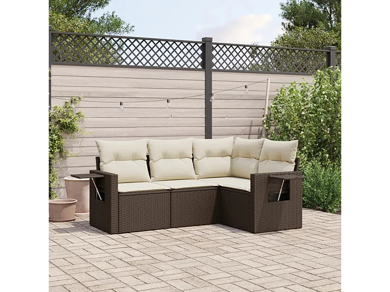 Salon de jardin 4 pcs avec coussins marron résine tressée FR23771