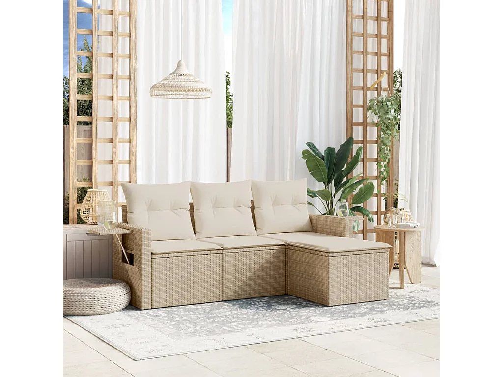 Salon de jardin avec coussins 4 pcs beige résine tressée FR97502