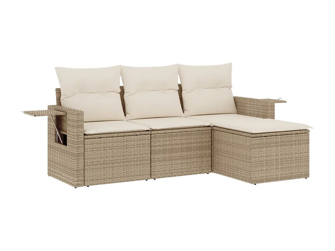 Salon de jardin avec coussins 4 pcs beige résine tressée FR97502